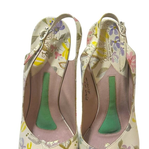 Vintage French Bootery 1950s Floral Leather Peep Toe Slingback Heels –Size 8.5B - Picture 10 of 15
